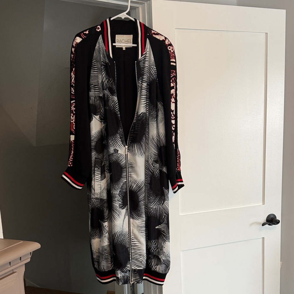 Rachel Monochrome Patterned Long Bomber Jacket